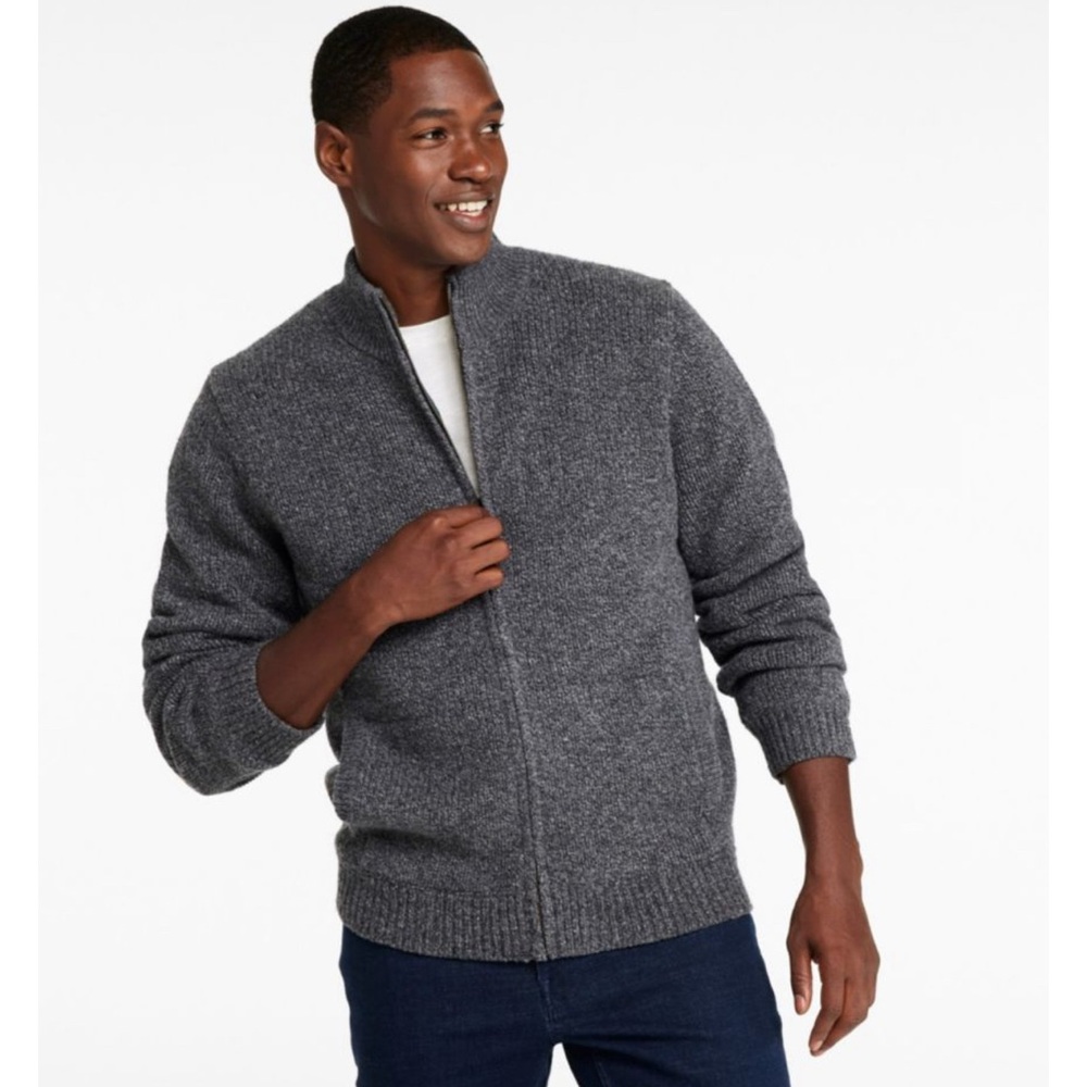 L.L.Bean Lambswool Full Zip Sweater Jacket Gray Plaid Lined XXL - Picture 12 of 12
